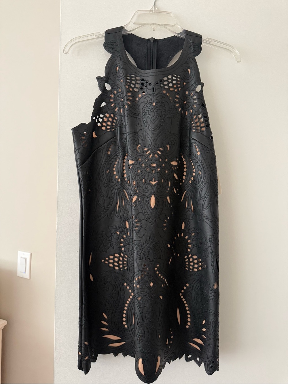 Anthropologie Black Faux Leather Cut-out Dress